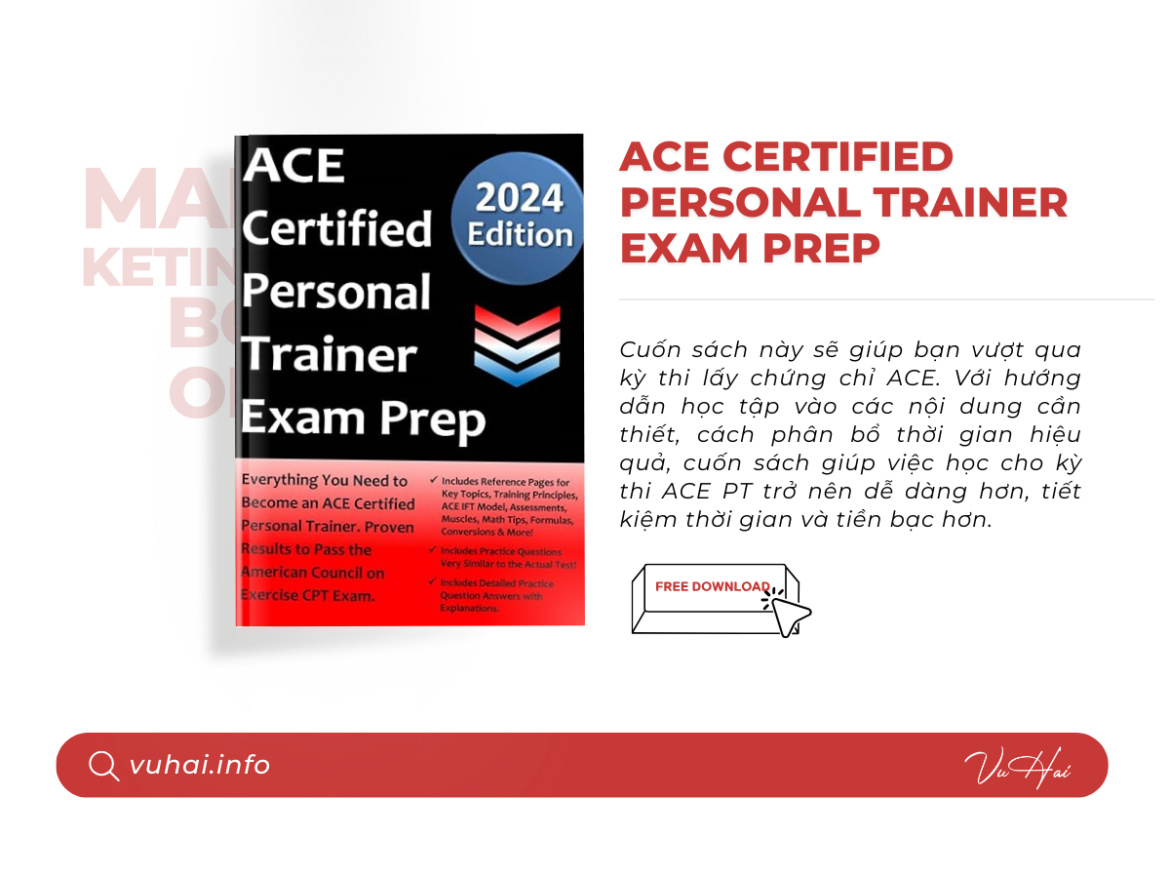 Sách ACE Certified Personal Trainer Exam Prep: Study Guide that highlights the key concepts required to pass the American Council on Exercise exam to Become a Certified Personal Trainer